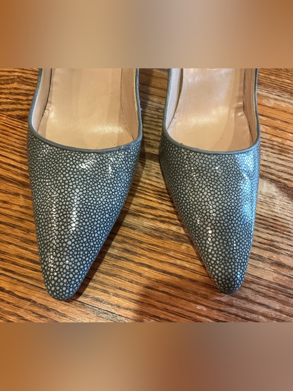 Manolo Blahnik Silver Stingray-Texture Pointed Toe Pumps - Picture 7 of 10